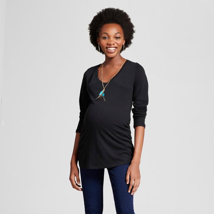 Maternity Long Sleeve Shirred T-shirt - Isabel Maternity By Ingrid & Isabel Black