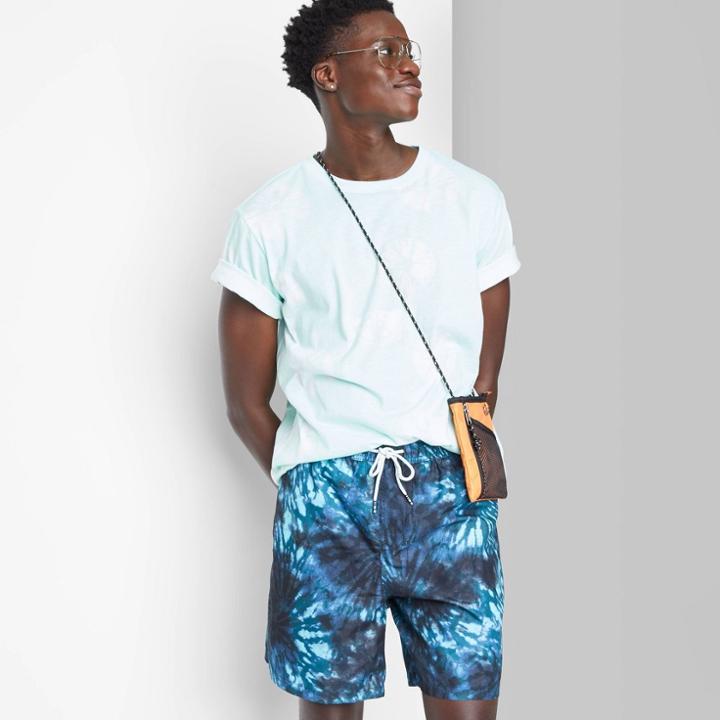Men's 7 Elastic Waist 'tie-dye' Swim Trunks - Original Use Dark Blue