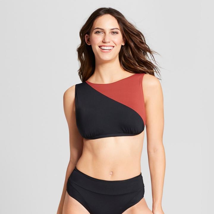 Sunn Lab Swim Sunn Lab Women's Color Block High Neck Bikini Top - Amber/black D/dd Cup