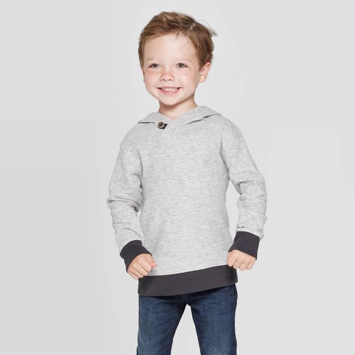Toddler Boys' Double Knit Hooded Sweatshirt - Cat & Jack Heather Gray 12 M, Boy's,