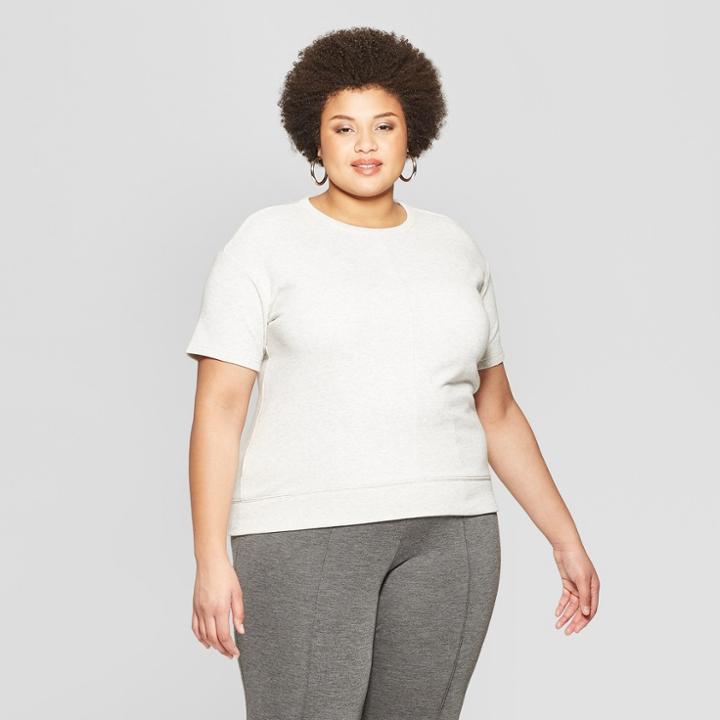 Women's Plus Size Short Sleeve Crew Neck Sweatshirt - Ava & Viv Light Gray Heather