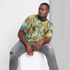 Adult Extended Size Printed Casual Fit Short Sleeve Round Neck T-shirt - Original Use Green/tie-dye Design