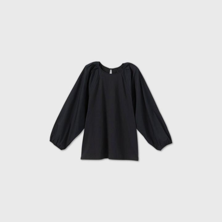 Women's Long Sleeve Mixed Poplin T-shirt - A New Day Black