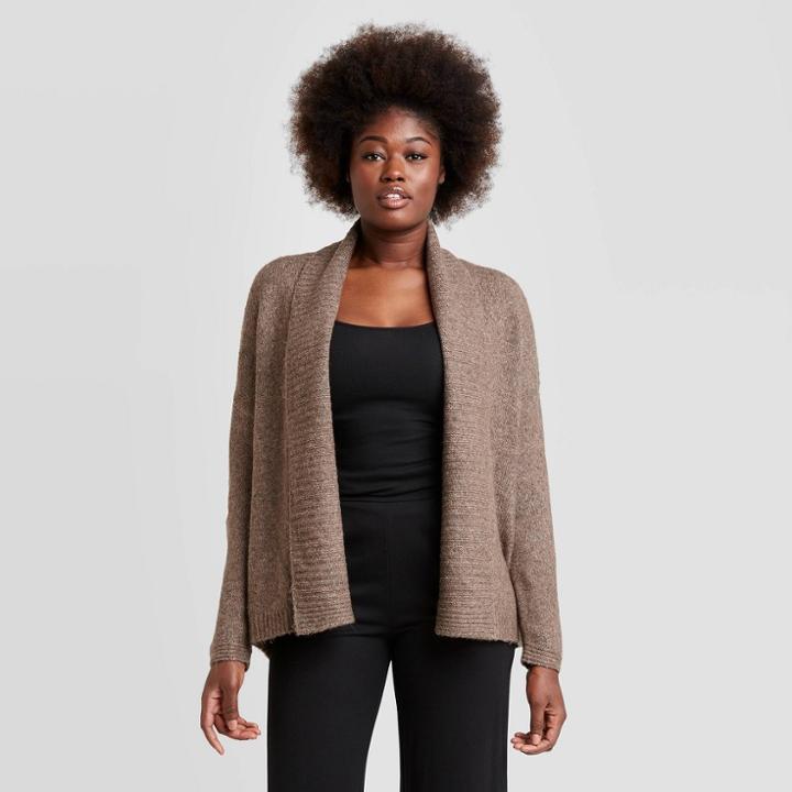 Women's Shawl Collar Open-front Cardigan - A New Day Brown