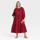 Women's Plus Size Balloon Long Sleeve Tiered Dress - Universal Thread Burgundy Floral