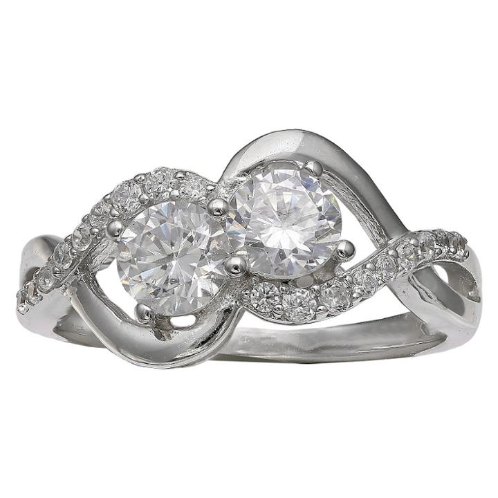 Target Women's Double Cubic Zirconia Ring With Crossover Band In Sterling Silver - Silver/clear (7),