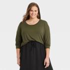 Women's Plus Size Long Sleeve Rayon Span T-shirt - A New Day Green