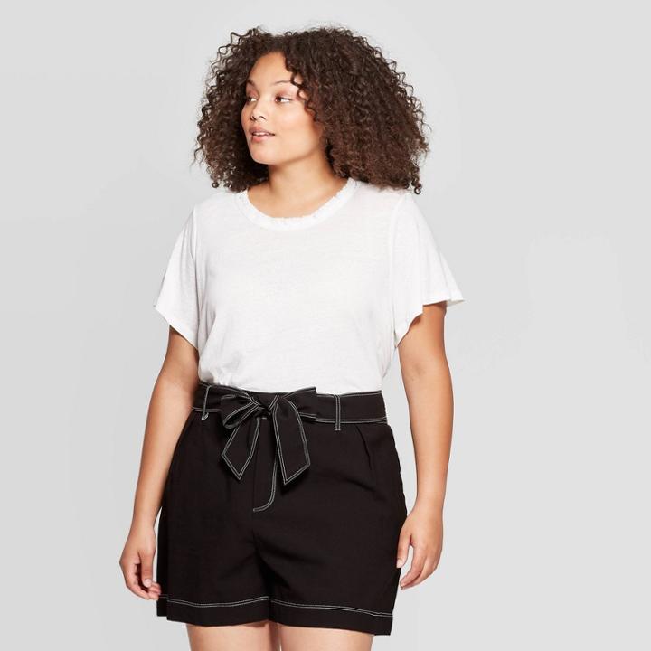 Women's Plus Size Short Sleeve Crewneck Fringe T-shirt - Who What Wear Bright White X