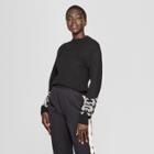 Women's Long Embroidered Sleeve Crew Neck Sweater - Who What Wear Black