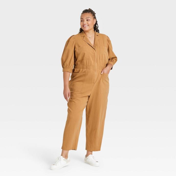 Women's Plus Size Puff 3/4 Sleeve Boilersuit - Universal Thread Brown