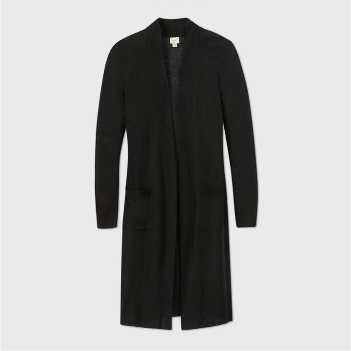 Women's Linen Blend Duster Cardigan - A New Day Black