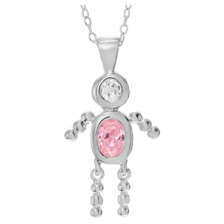 Journee Collection 1/6 Ct. T.w. Oval-cut Cz Bezel Set Birthstone Boy Pendant Necklace In Sterling Silver - Pink