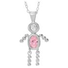 Journee Collection 1/6 Ct. T.w. Oval-cut Cz Bezel Set Birthstone Boy Pendant Necklace In Sterling Silver - Pink