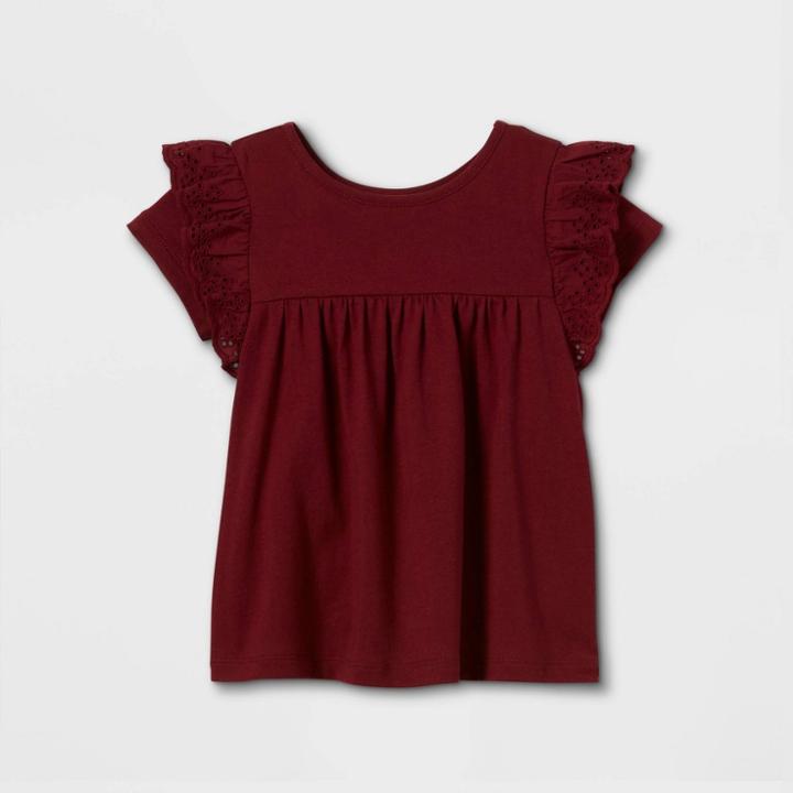 Toddler Girls' Eyelet Short Sleeve Blouse - Cat & Jack Burgundy