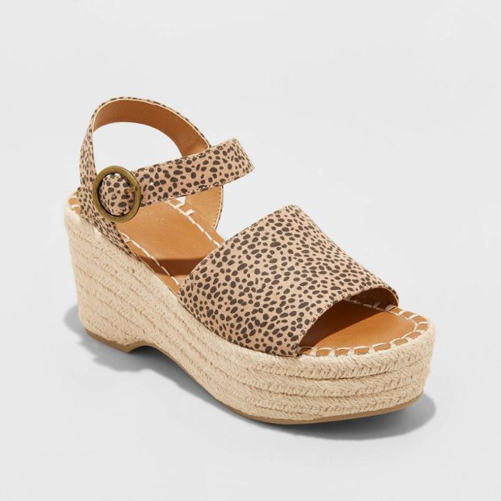 Women's Morgan Microsuede Leopard Print Two Piece Espadrille Wedge Pumps - Universal Thread Brown
