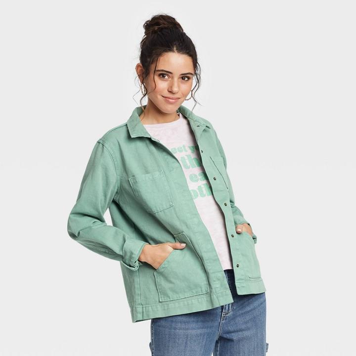 Women's Long Sleeve Chore Jacket - Universal Thread Green