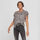 Women's Leopard Print Ruffle Short Sleeve T-shirt - Grayson Threads (juniors') Charcoal