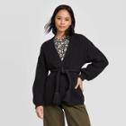 Women's Long Sleeve Chunky Cardigan With Tassel Tie - Who What Wear Black