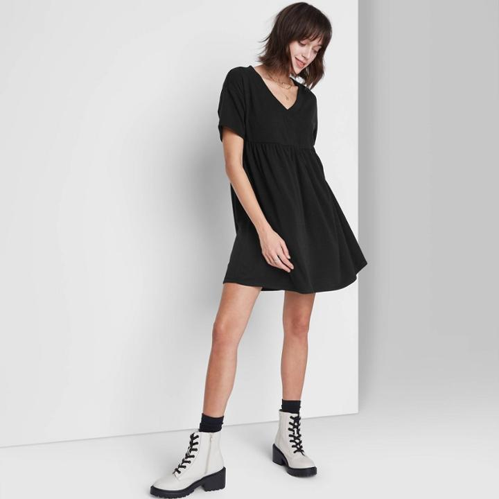 Women's Short Sleeve Babydoll Sweatshirt Dress - Wild Fable Black
