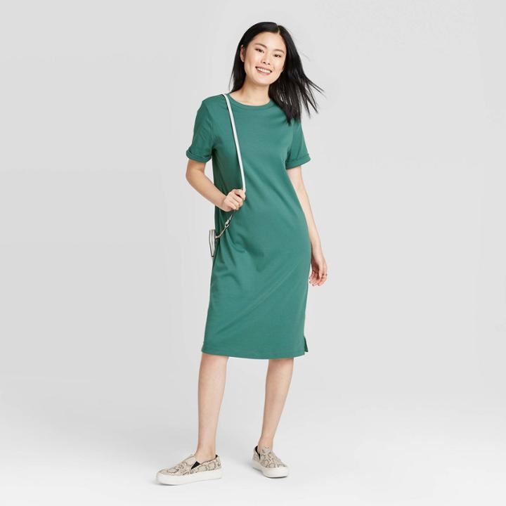 Women's Short Sleeve T-shirt Dress - A New Day Green S, Women's,