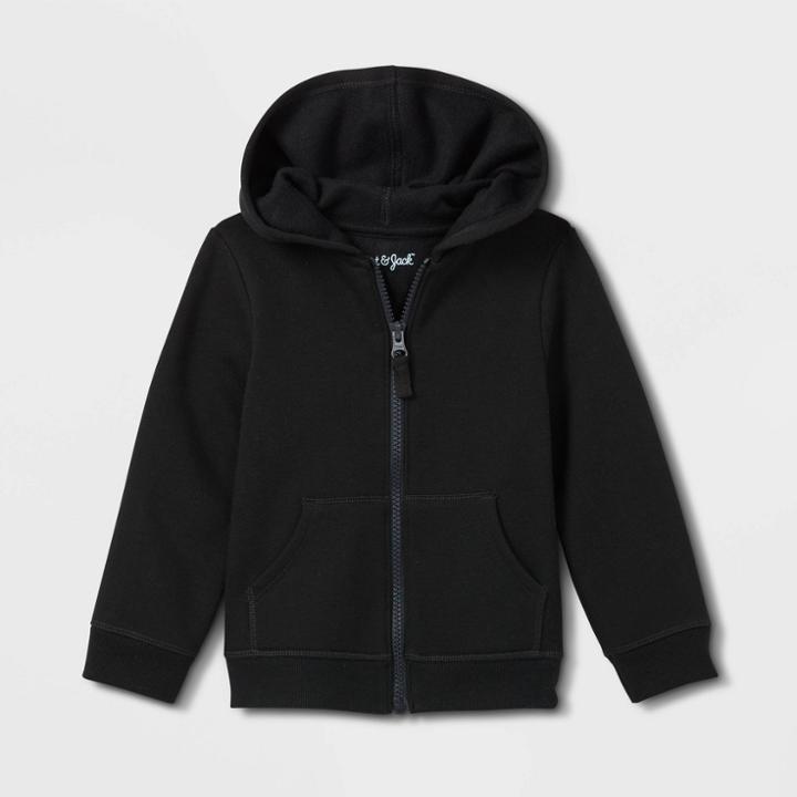 Toddler Girls' Solid Fleece Zip-up Hoodie - Cat & Jack Black