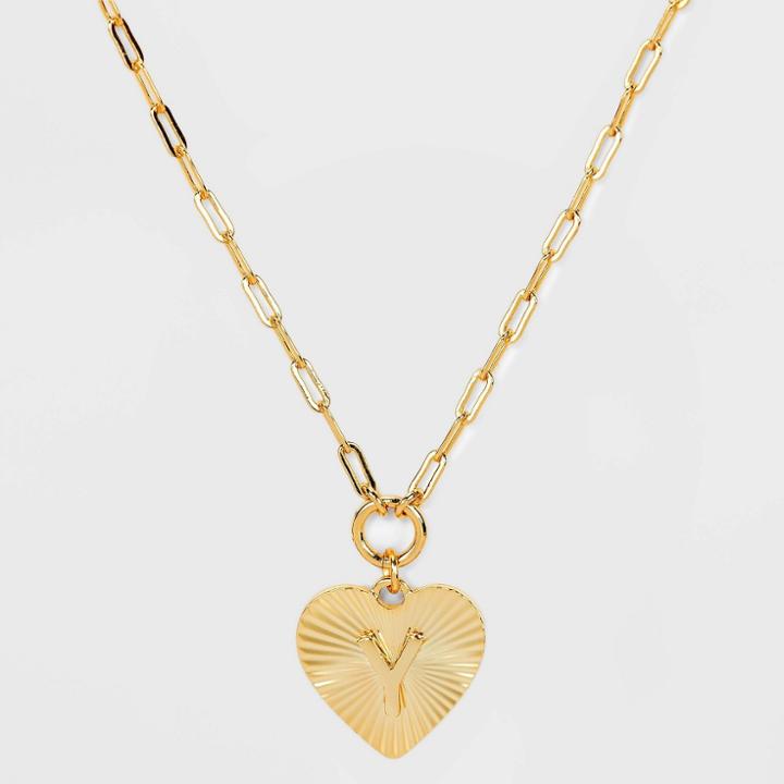 14k Gold Dipped 'y' Initial Diamond Cut Heart Pendant Necklace - A New Day Gold