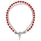 Distributed By Target Women's Sterling Silver Rolo Bracelet With Key Accent And Crystals - Silver/red
