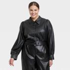 Women's Plus Size Bishop Long Sleeve Button-down Shirt - Who What Wear Black