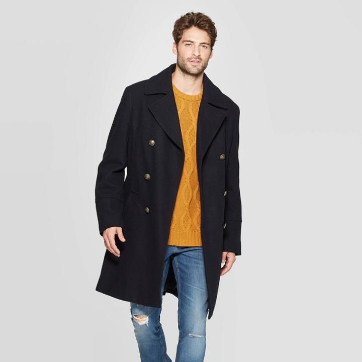 Men's Standard Fit Captain Trench Coat - Goodfellow & Co Navy S, Size: