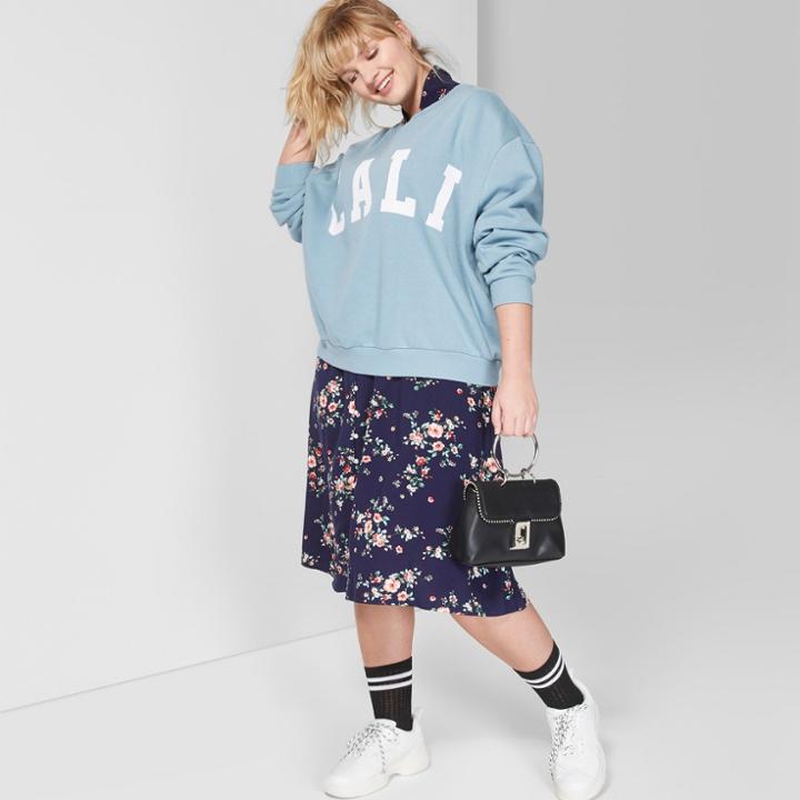 Women's Plus Size Oversized Crew Sweatshirt - Wild Fable Blue