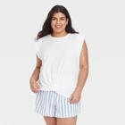 Women's Plus Size Knot Front Jersey Tank Top - Ava & Viv White