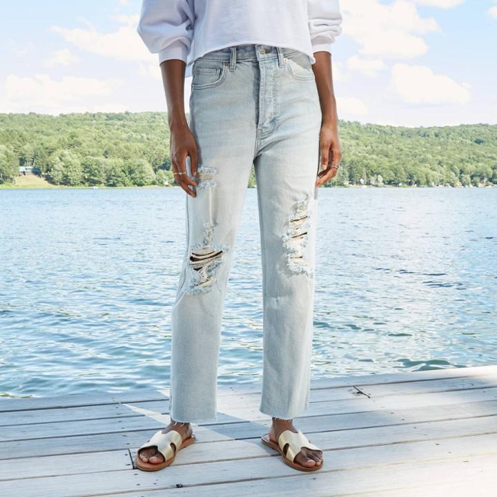 Women's High-rise Distressed Straight Jeans - Wild Fable Light Wash