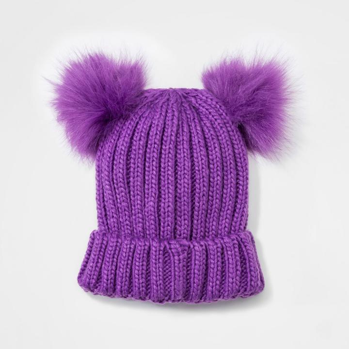 Girls' Iceland Faux Fur Pom Beanie - Cat & Jack Pink