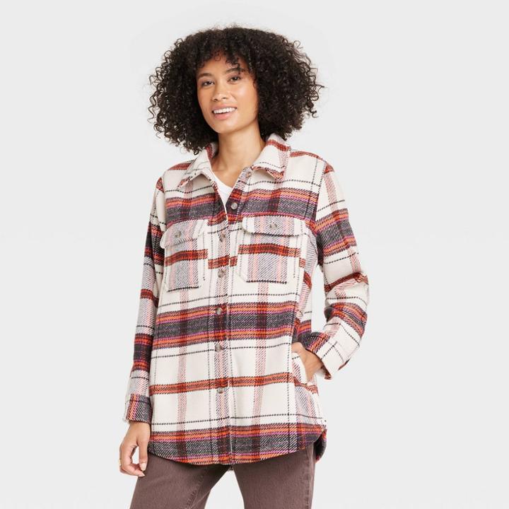 Women's Button-down Shacket Blazer - Universal Thread Red Plaid