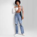 Women's Super-high Rise Distressed Straight Jeans - Wild Fable Medium Wash