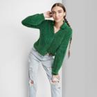 Women's Fuzzy Button-front Cardigan - Wild Fable Dark Green