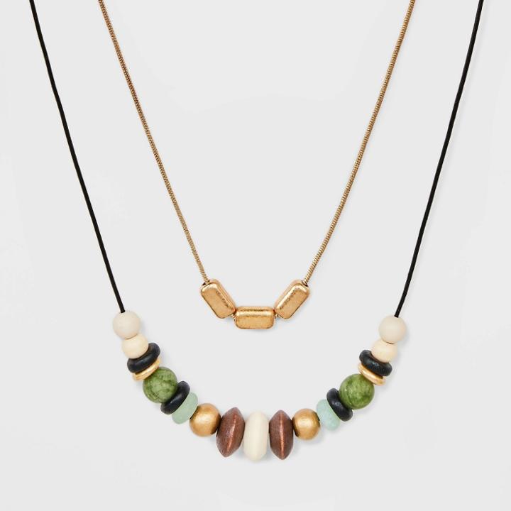 Semi-precious Jade Aventurine Natural Cream Opal Multi-strand Necklace - Universal Thread , Ivory/green/white