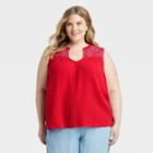 Women's Plus Size Sleeveless Gauze Tank Top - Knox Rose Red