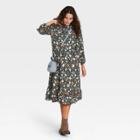 Women's Floral Print Long Sleeve Dress - Universal Thread Navy