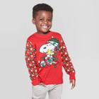 Toddler Boys' Peanuts Snoopy Holiday Lights Ugly Sweater - Red