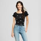 Women's Short Sleeve Off The Shoulder Smocked Applique Top - Almost Famous (juniors') Black