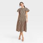 Women's Polka Dot Flutter Short Sleeve A-line Dress - Who What Wear Brown