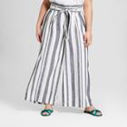 Women's Plus Size Striped Wide Leg Paperbag Pants - Who What Wear Black/white 18w, Black/white