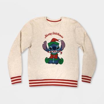 Lilo & Stitch Women's Disney Stitch Holiday Sweater - Cream L - Disney