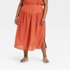 Women's Plus Size Yoke-front Midi Skirt - A New Day Orange