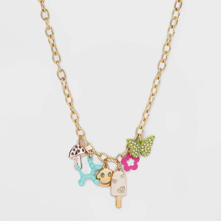 Mushroom And Popsicle Cubic Zirconia Dog Charm Statement Necklace - Wild Fable