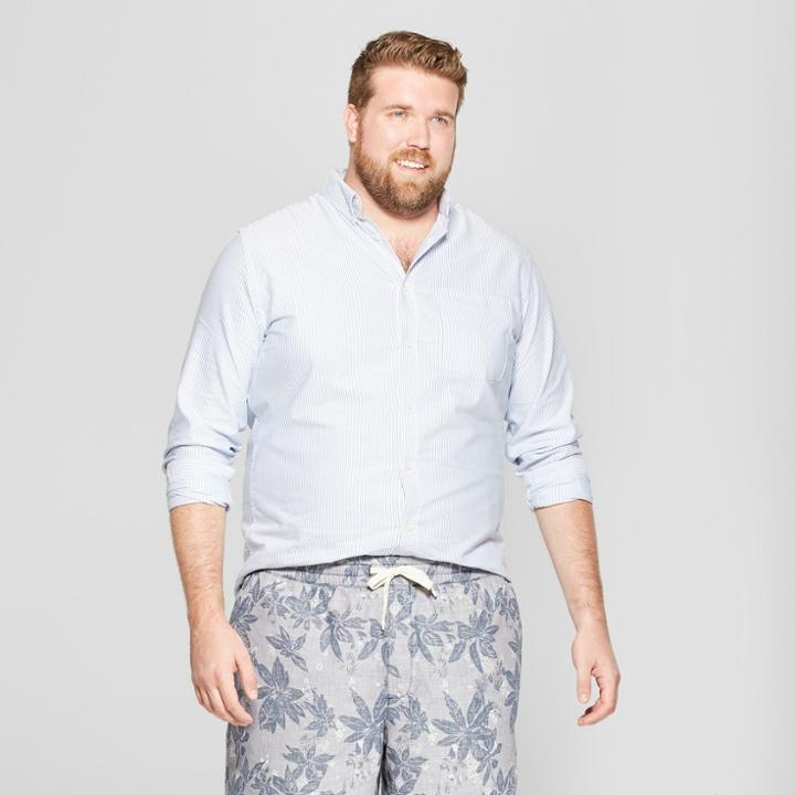 Men's Big & Tall Standard Fit Whittier Oxford Brushed Long Sleeve Collared Button-down Shirt - Goodfellow & Co Amparo Blue