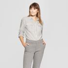 Women's Long Sleeve Striped Utility Shirt - A New Day Gray
