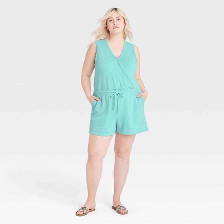 Women's Plus Size Sleeveless Romper - Universal Thread Turquoise