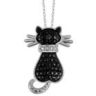Distributed By Target Women's Sterling Silver Accent Round-cut Black Diamond Pave Set Cat Pendant - White